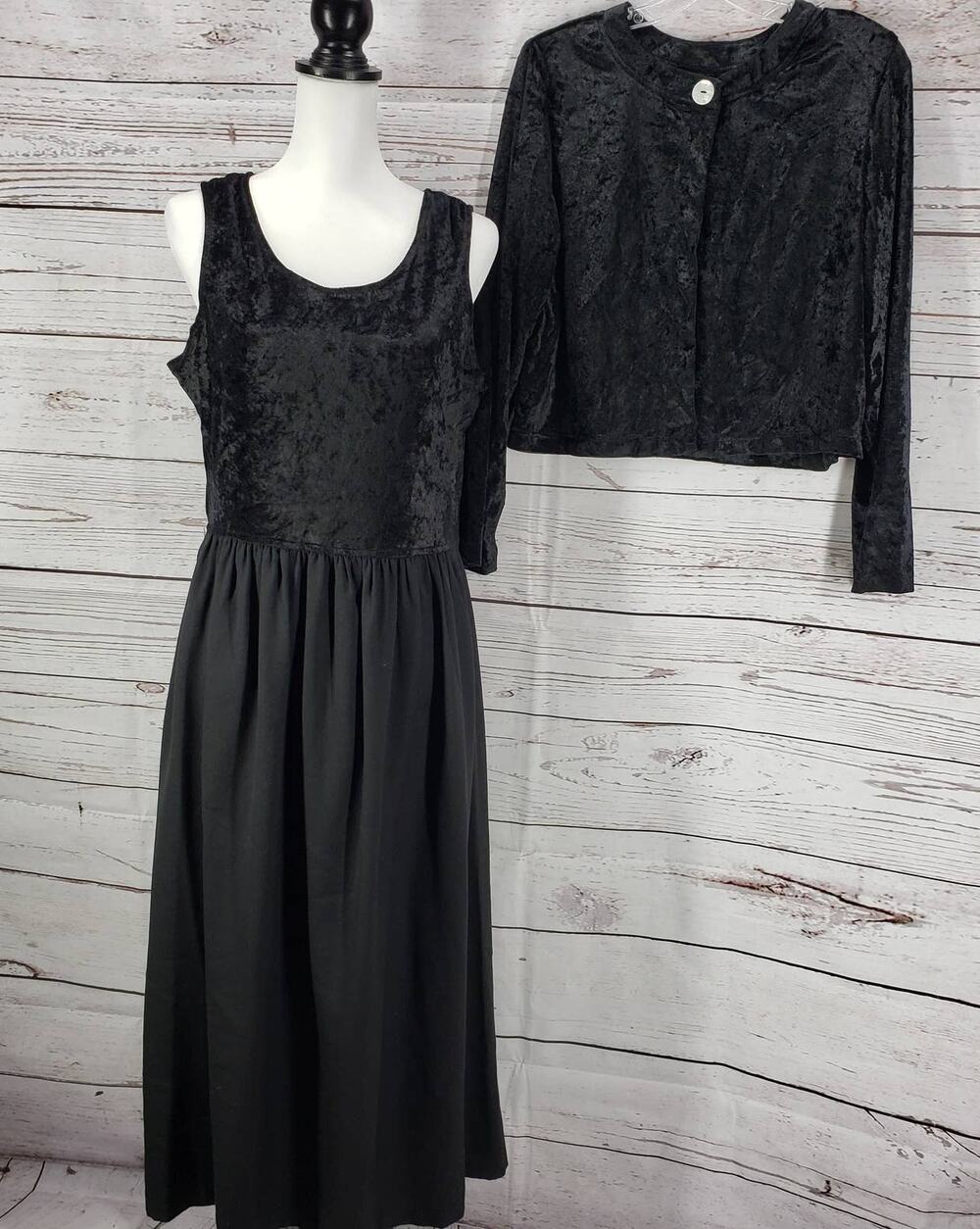Dana Scott Vintage Black Velvet Dress Jacket Set Size 13/14